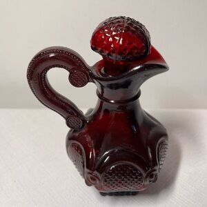 Vintage Avon CAPE COD Deep Red Glass Mini Pitcher with glass stopper.🗝️